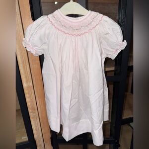 Bow Peep smocked dress heirloom vintage classic embroidered baby girl rosettes